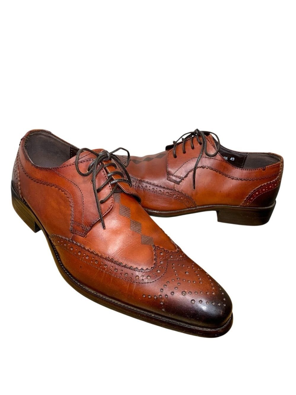 Daniel Virea Leather Oxfords Shoe 43 Cognac Brown Pointed Wing Tip Leather Sole